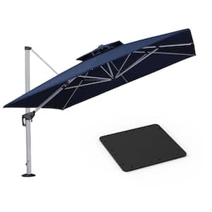 11 ft. Square High-Quality Aluminum Cantilever Polyester Outdoor Patio Umbrella with Base Plate, Navy Blue