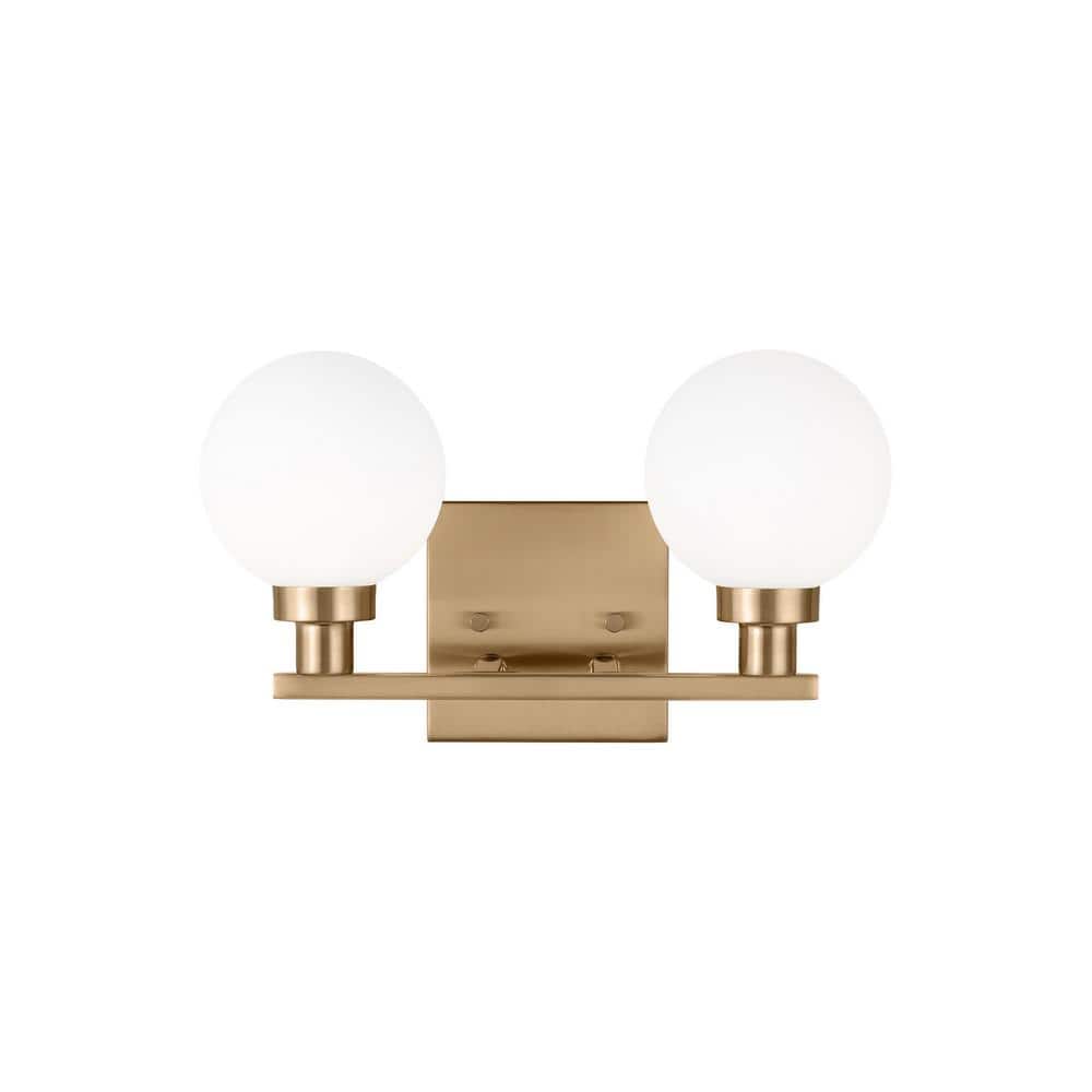 Clybourn Satin Brass 2-Light Vanity with Milk Glass Shades