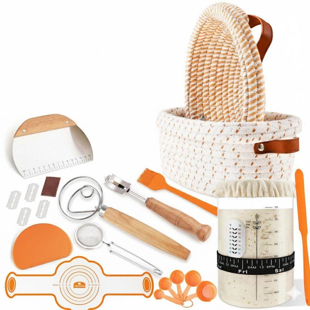 JFVKAF Sourdough Starter Kit with 9/10 in. Proofing Baskets, Jar
