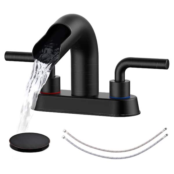 AKLFGN 4 in. Bathroom Faucet Double Handle 3-Hole Waterfall Bathroom Sink Faucet with Pop-Up Drain in Oil Rubbed Bronze