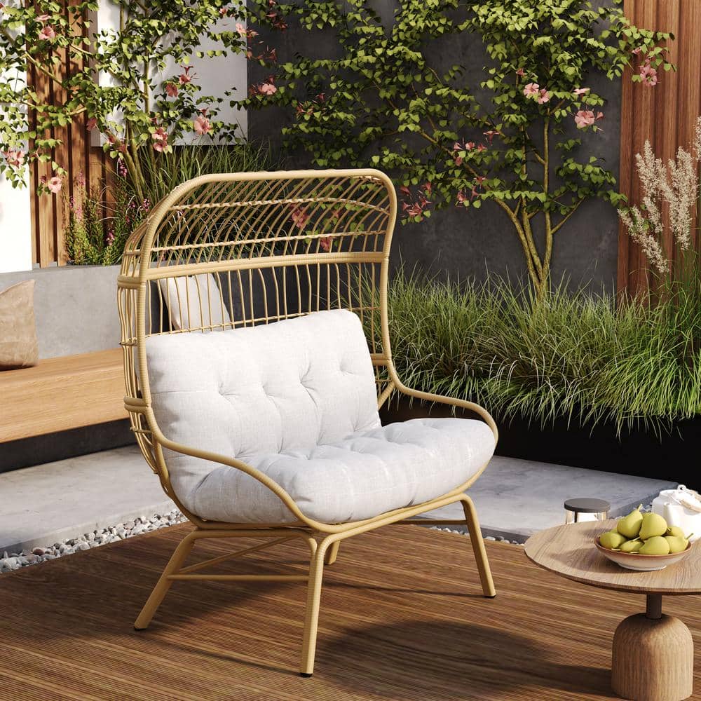 Palos Light Brown Wicker Outdoor Loveseat with Gray Cushions