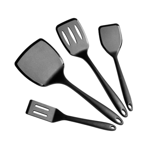 Black Silicone Spatula Turner Flipper Set 600°F Heat Resistant Non Stick Non Scratch Kitchen Utensils 4 Pack