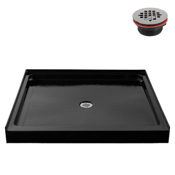 GB-2623-496-BL 48 in. x 48 in. Alcove Acrylic Shower Pan Base in Glossy Black with Center Drain, Drain Included