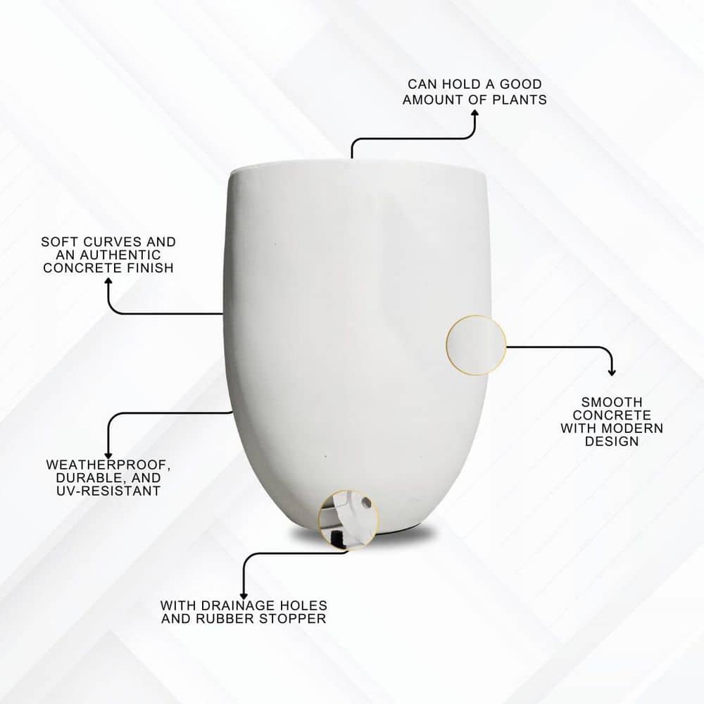 Large White Concrete Round Indoor/Outdoor Planter with Drainage Holes