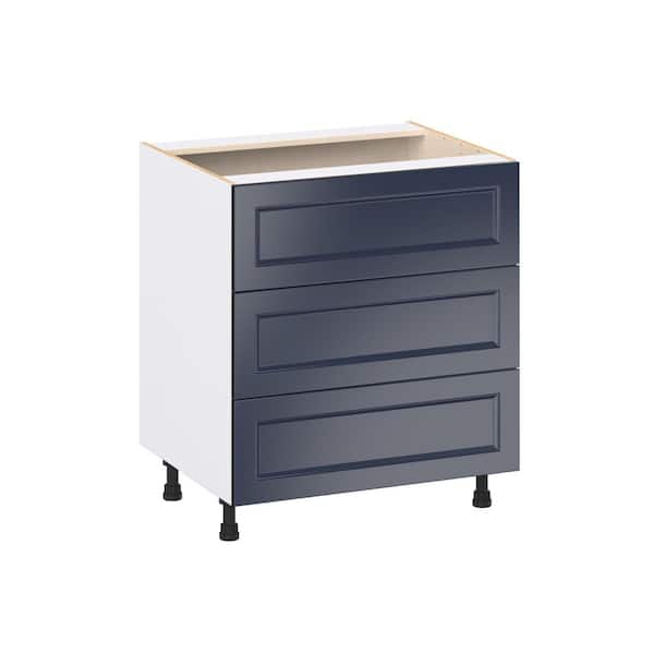 Laramie 30 in. W x 24 in. D x 34.5 in. H Assembled Drawer Base Kitchen Cabinet in Painted Blue with 3 Drawers