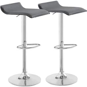 Set of 2 Barstools, Adjustable Swivel Bar Stools with PU Leather and Chrome Base, Pub Counter Chairs, Deep Gray