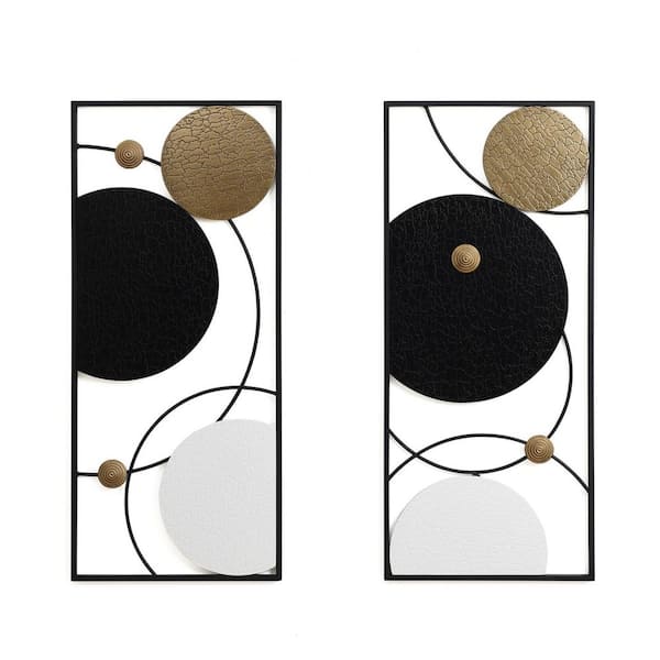 2-Piece 36.22 in. H x 15.75 in. W Black White and Gold Modern Abstract Wall Décor