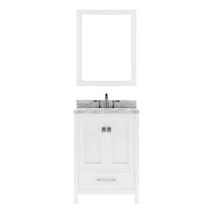 Caroline Avenue 24 in. W x 22 in. D x 34 in. H Single Sink Bath Vanity in White with Marble Top and Mirror