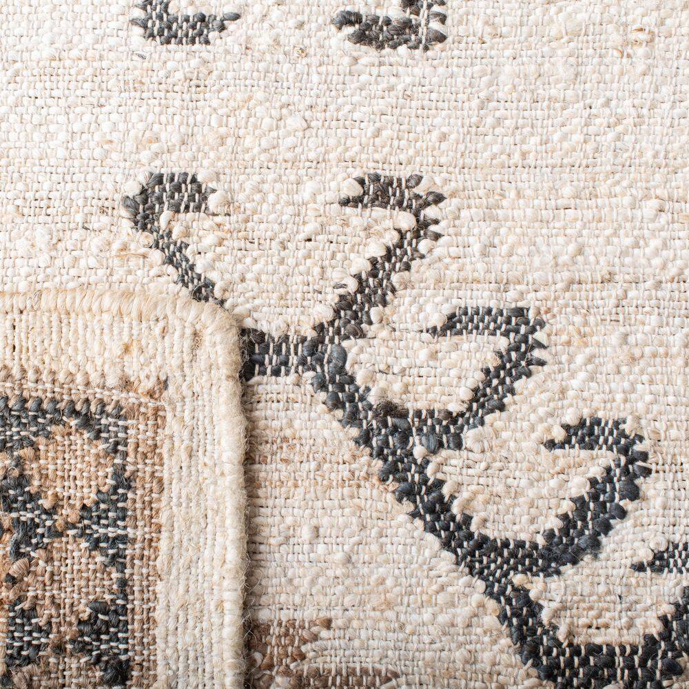 Ivory and Black Handmade Wool Tribal Area Rug, 9' x 12'