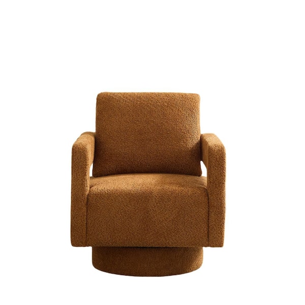 Unbranded Caramel Boucle 360° Swivel Accent Armchair with Open Back Lounge Club Chair with Removable Back Cushion Side Chair