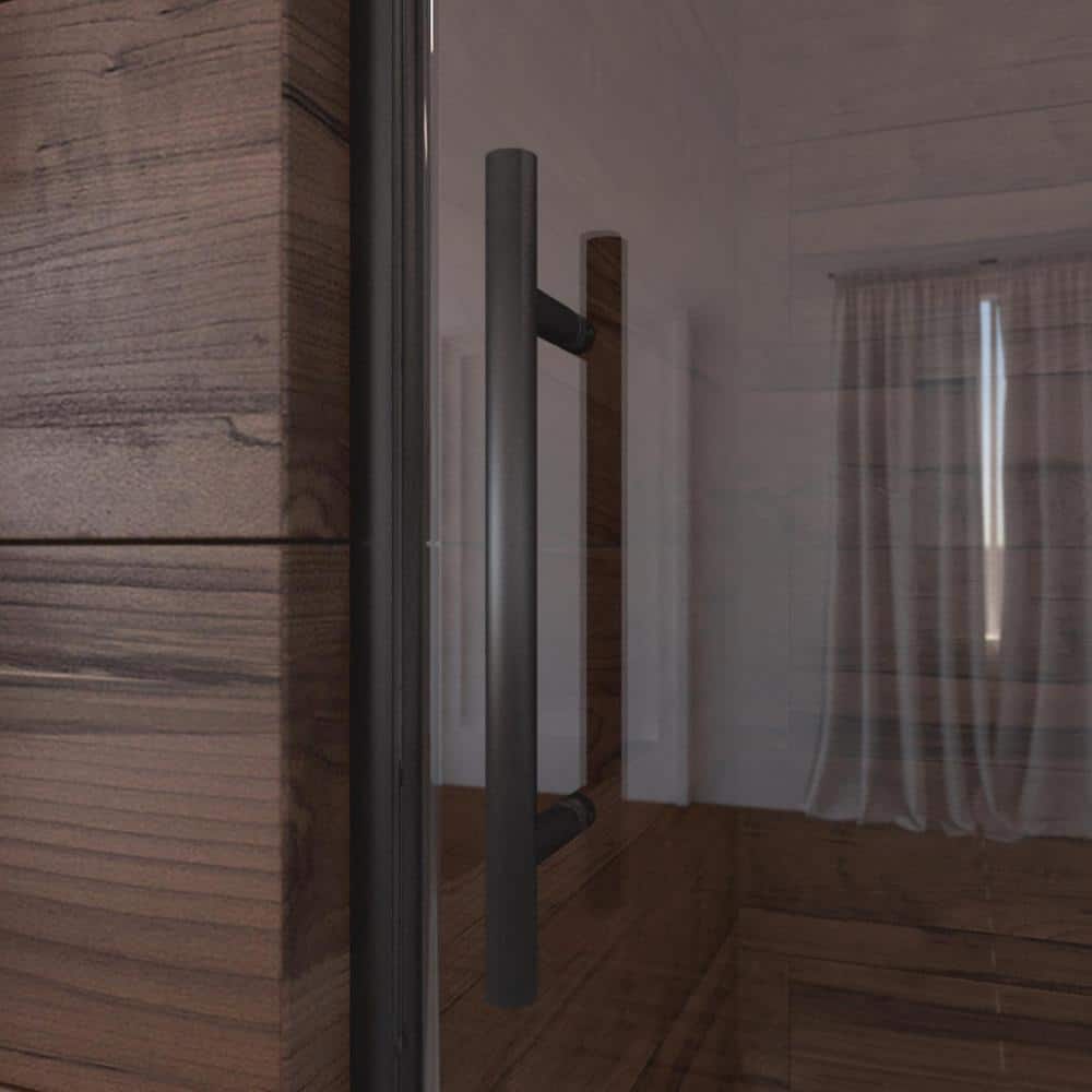 Luna Matte Black Frameless Sliding Shower Door with Clear Glass
