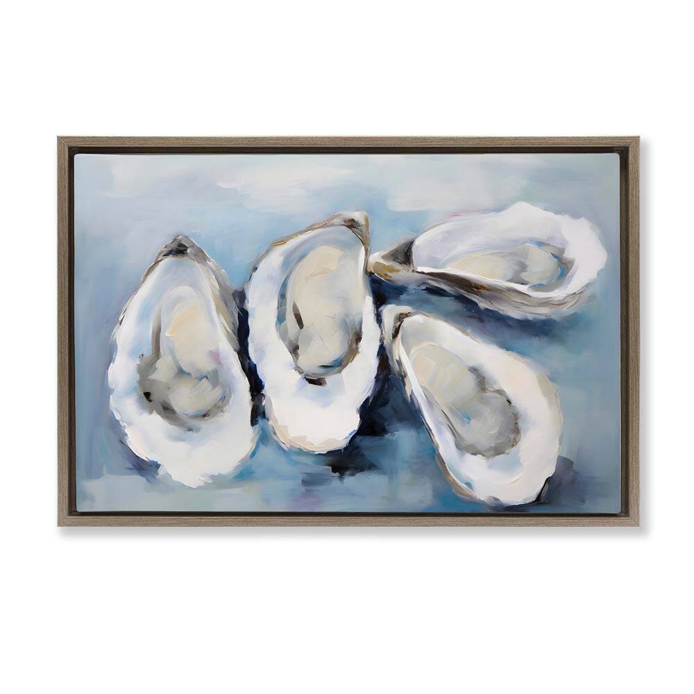 Four Oysters Impression by Petal Prints Design Brown Floater Frame Graphic Art Print Coastal 21 in. x 31 in. price history on PriceWatchPro