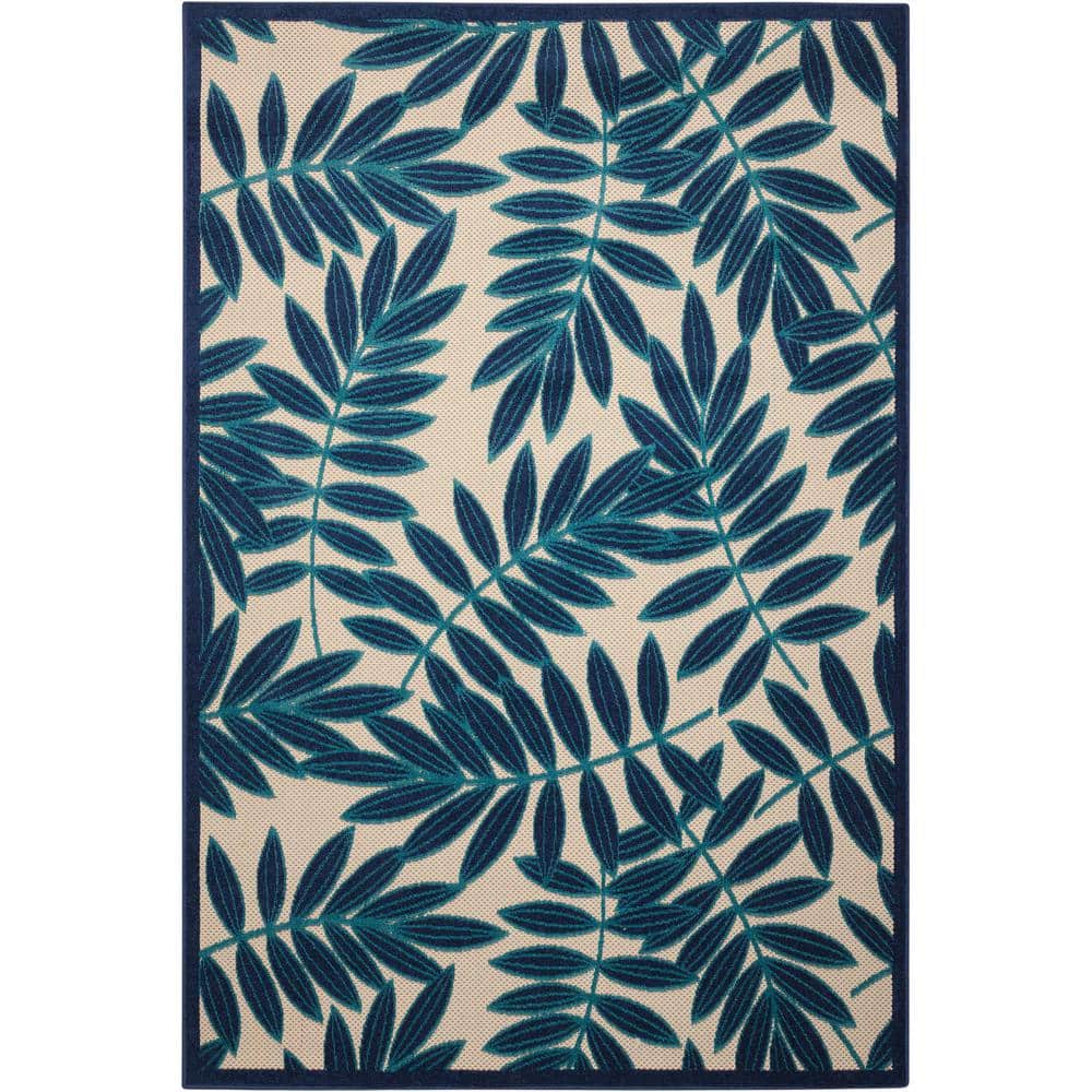 Nourison Aloha Navy 4 ft. x 6 ft. Floral Contemporary Indoor/Outdoor ...