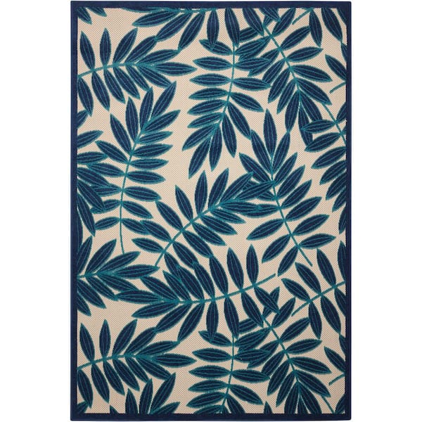Nourison Aloha Navy 4 ft. x 6 ft. Floral Contemporary Indoor/Outdoor Patio Area Rug
