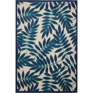 Aloha Navy 10 ft. x 13 ft. Floral Contemporary Indoor/Outdoor Patio Area Rug