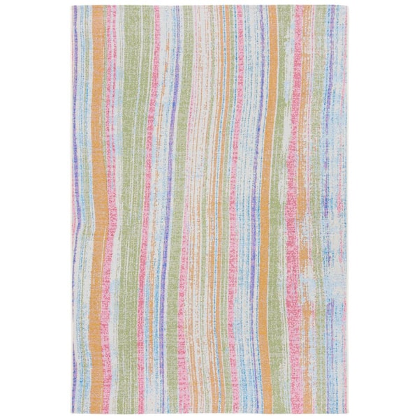 Summer Ivory/Green 9 ft. x 12 ft. Abstract Striped Indoor/Outdoor Area Rug