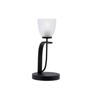 Olympia 15.5 in. Matte Black Piano Desk Lamp with Clear Ribbed Glass Shade