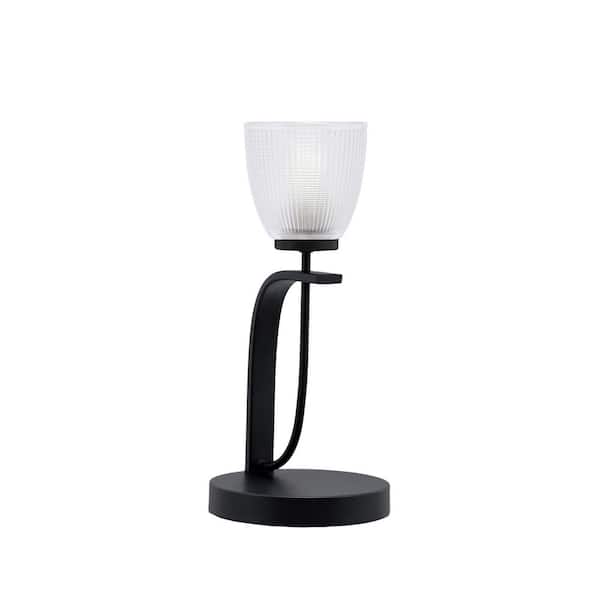 Unbranded Olympia 15.5 in. Matte Black Piano Desk Lamp with Clear Ribbed Glass Shade