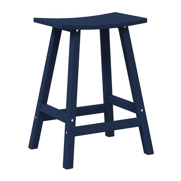 Franklin Navy Blue 24 in. Poly HDPE Fade Resistant Outdoor Patio Saddle Seat Counter Height Bar Stool