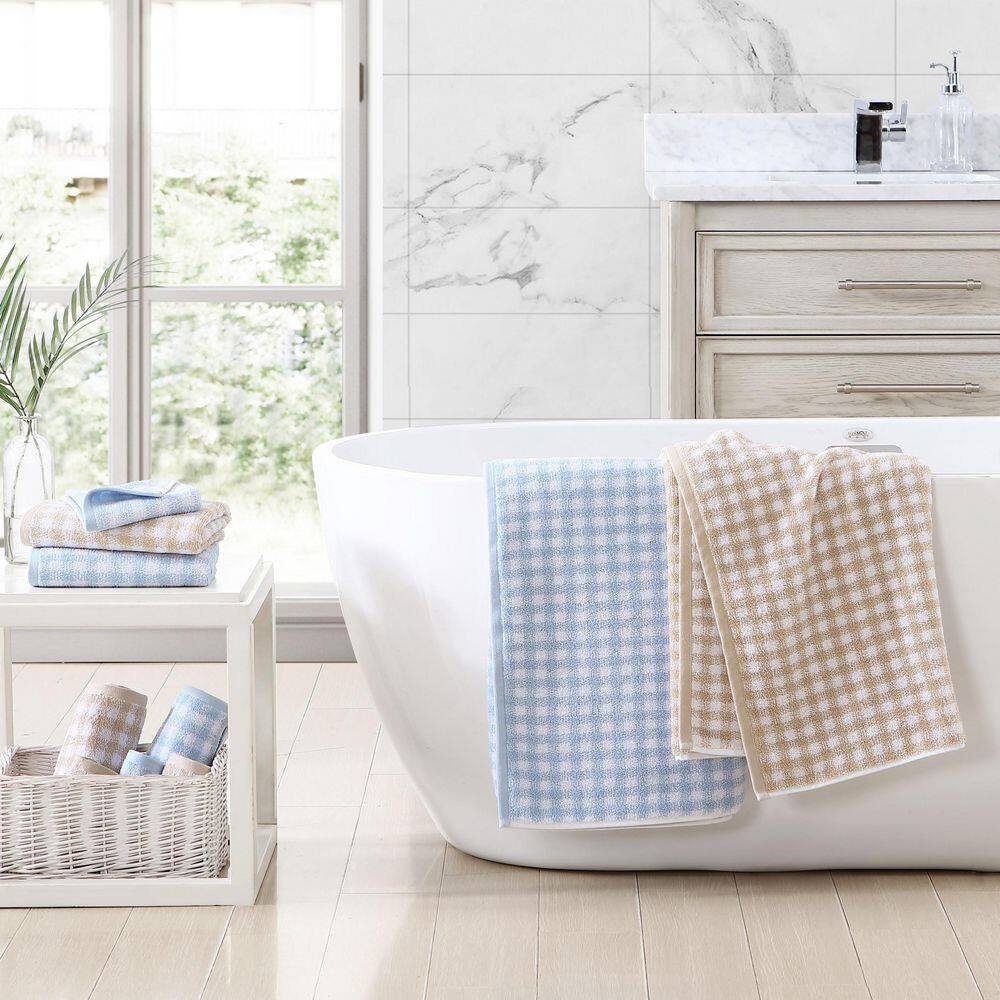Ginny Blue and White Cotton Gingham Towel Set, 3 Pieces