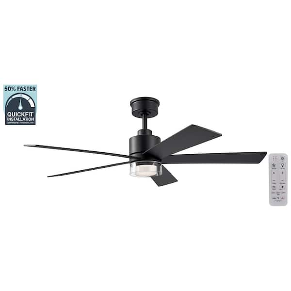 Bynum 52 in. Smart Indoor DC Motor Matte Black Ceiling Fan with Adjustable White LED and Remote Powered by Hubspace