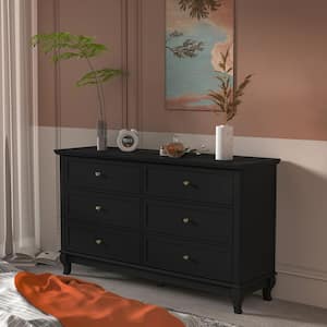 6-Drawers Black Wood Chest of Drawer Storage Cabinet Organizer 55.1 in. W x 15.7 in. D x 31.5 in. H