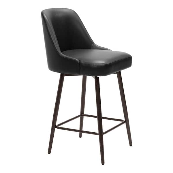 ZUO Keppel 26.4 in. Solid Back Plywood Frame Swivel Counter Stool with Faux Leather Seat