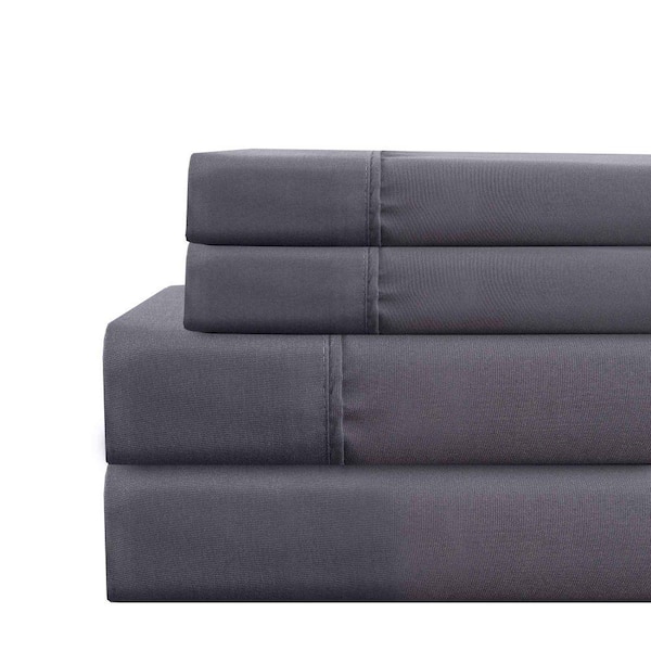 The Urban Port Lanester 4-Piece Gray Deep Pocket Crochet Lace Microfiber Full Size Sheet Set