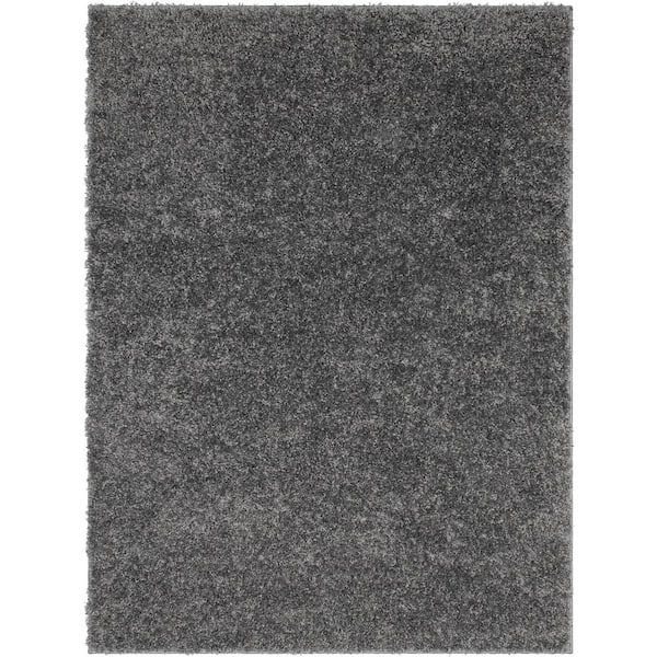 Well Woven Elle Basics Emerson Solid Shag Dark Grey 3 ft. 11 in. x 5 ft. 3 in. Area Rug