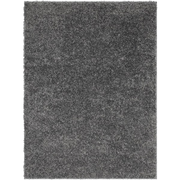 Well Woven Elle Basics Emerson Solid Shag Dark Grey 6 ft. 7 in. x 9 ft. 6 in. Area Rug
