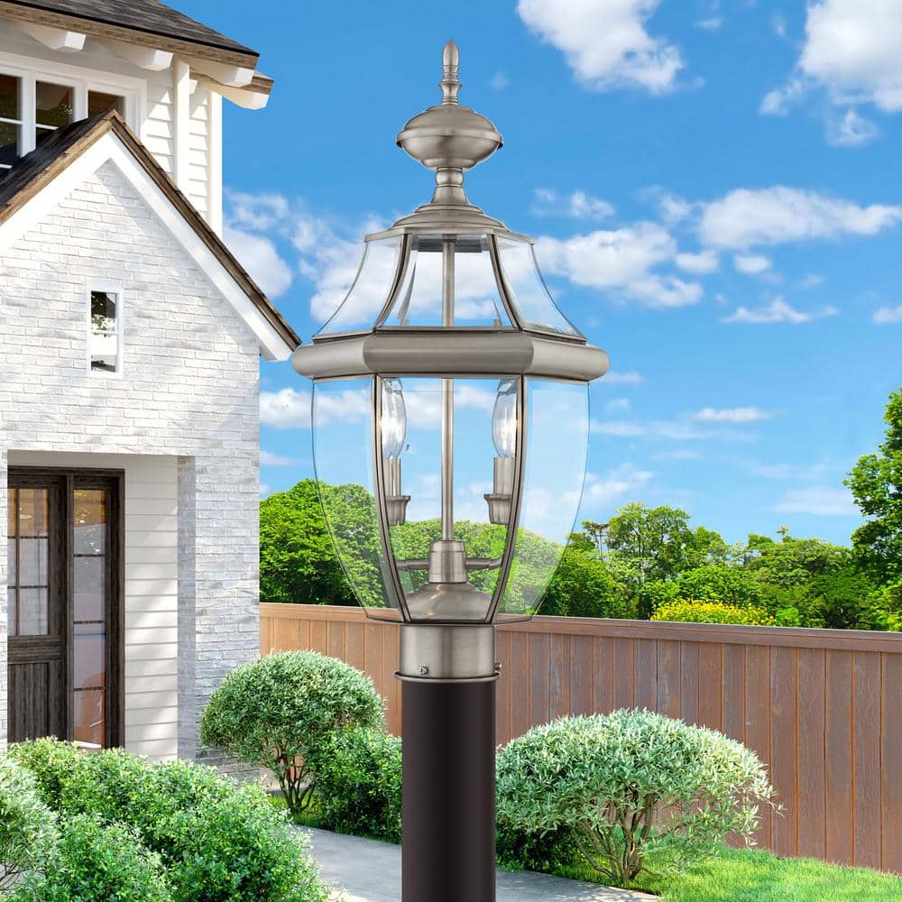 Monterey Colonial Style Brushed Nickel 2-Light Outdoor Lantern