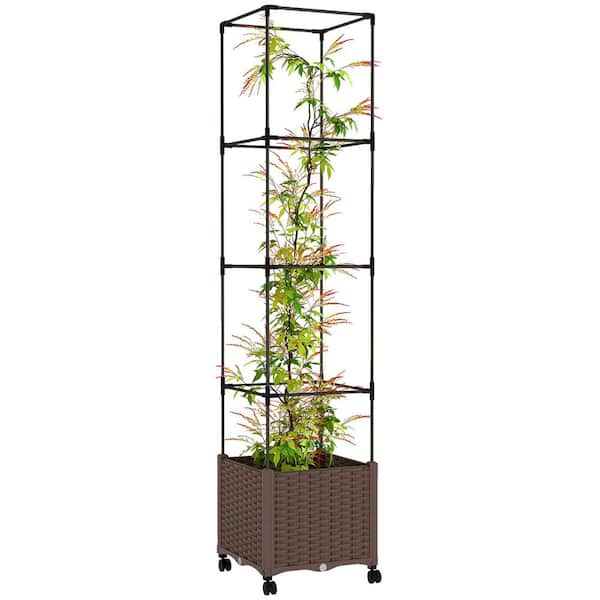 71.7 in. Brown Plastic Raised Garden Bed with Trellis and Wheels for Outdoor