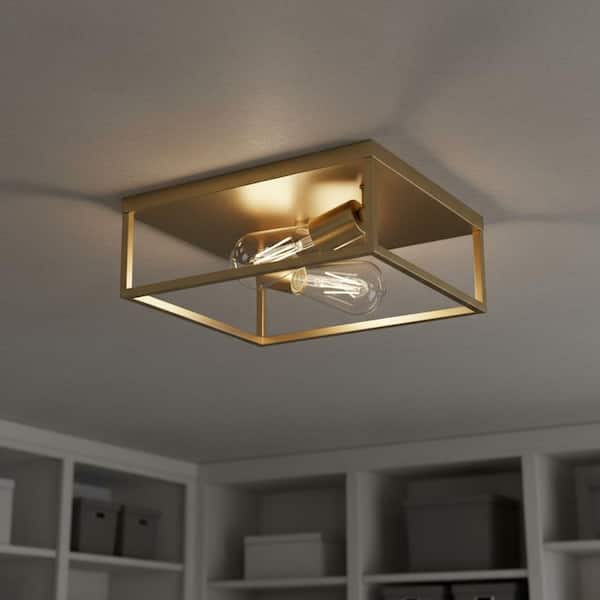 12 in. 2-Light Gold Luxury Ceiling Light, Mid-Century Modern Flush Mount Fixture for Bedroom or Living Room
