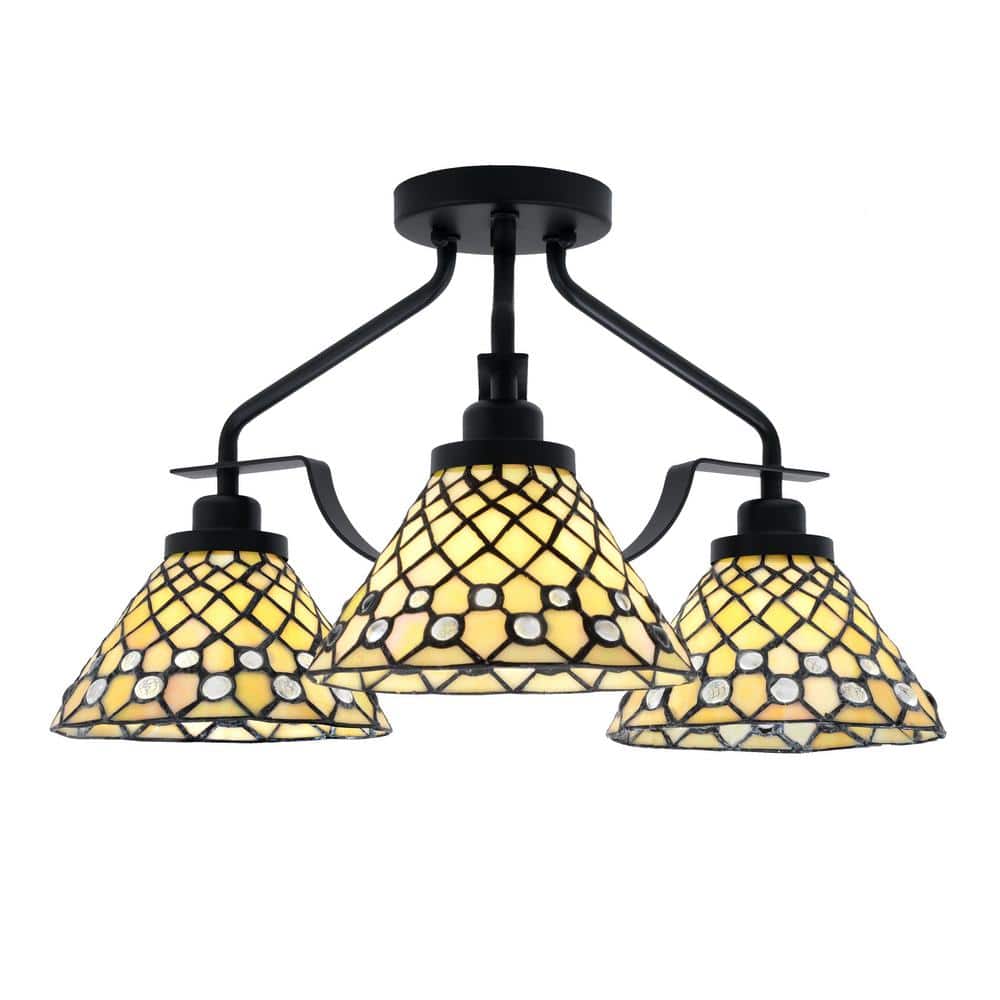 zara ライト Zara 18 in. 3-Light Matte Black Semi-Flush with 7 in