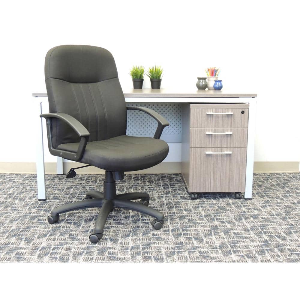 Ergonomic Executive Swivel Office Chair with Lumbar Support, Black Fabric and Wood