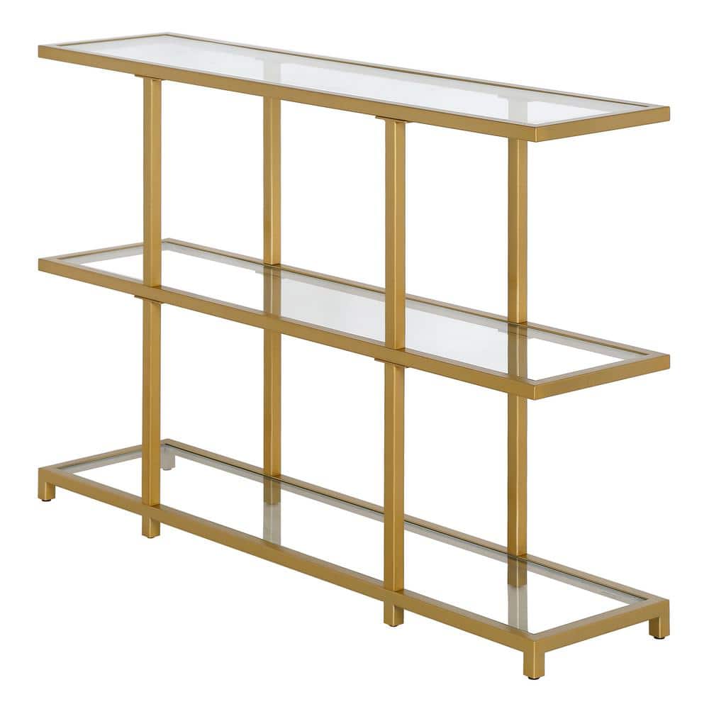 Greenwich Brass and Glass Console Table with Storage, 42"