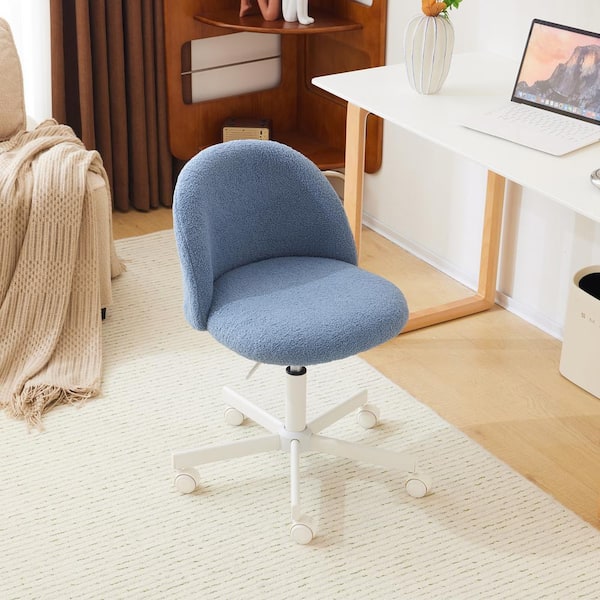 Teddy Fleece Velvet Seat Liftable Swivel Office Chair in Blue Armless