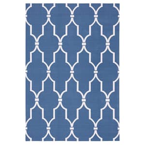 Delos Blue 4 ft. x 6 ft. Geometric Transitional Indoor/Outdoor Patio Area Rug