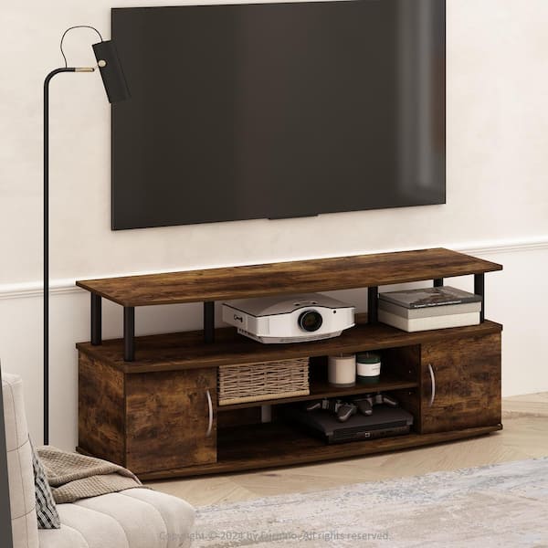 Furinno JAYA Amber Oak/Black TV Stand Entertainment Center Fits TV's up to 55 in.