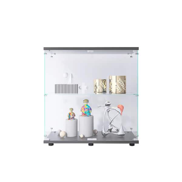 OLUMAT 2-Shelf Black Pantry Organizers with 2 Glass Doors