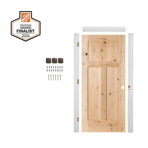 Krosswood Doors DIY RTA Kit 24 in. x 80 in. 3-Panel Left-Hand Shaker Knotty Alder Unfinished Wood Single Ready To Assemble Interior Door
