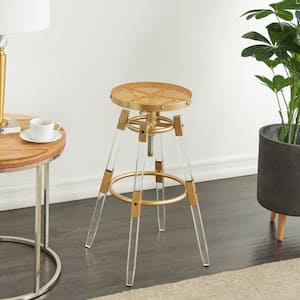 27 in. Gold Acrylic Bar Stool with Clear Acrylic Accents and Mesh Inspired Seat