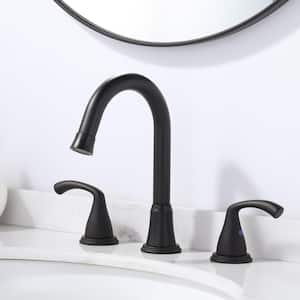 3 Hole 8 in. Widespread Double Handle Bathroom Faucet with Drain Kit Included in Matte Black