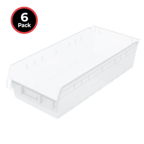 30014 Plastic Nesting ShelfMax Storage Bin Box, 24 in. D x 11 in. W x 6 in. H, Clear, 6-pack