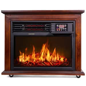 28.5 in. 1500-Watt Freestanding Compact Infrared Quartz Electric Fireplace Heater with Remote Control in Walnut Brown