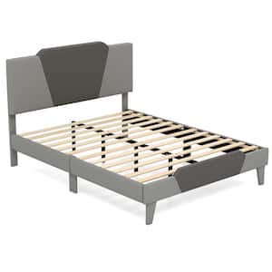 Black Metal Frame Full Size Upholstered Platform Bed with Velvet Headboard Mattress Foundation