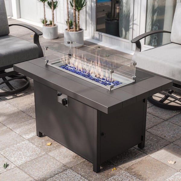55,000 BTU Aluminum Outdoor Fire Pit Table with glass wind guard and cover