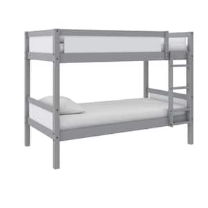 Adrian, Light Gray, Twin Over Twin Kids Wood Bunkbed with Dry Erase Board