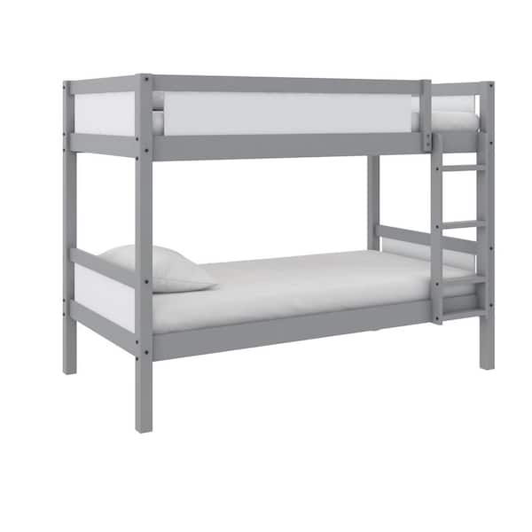 DHP Adrian, Light Gray, Twin Over Twin Kids Wood Bunkbed with Dry Erase Board