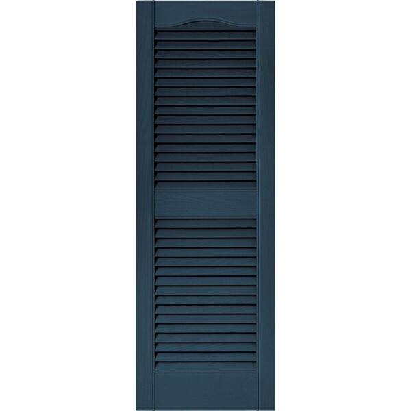 Builders Edge 15 in. x 43 in. Louvered Vinyl Exterior Shutters Pair in #036 Classic Blue
